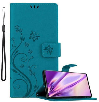 Cadorabo Hülle für Samsung Galaxy Note 10 in FLORAL BLAU Handyhülle im Blumen Design mit Magnetverschluss, Standfunktion und 3 Kartenfächern Case Cover Schutzhülle Etui Tasche