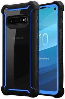 Cadorabo Hülle für Samsung Galaxy S10 PLUS in BLAU SCHWARZ - 2-in-1 Handyhülle mit TPU Silikon-Rand und Acryl-Glas-Rücken - Schutzhülle Hybrid Hardcase Back Case