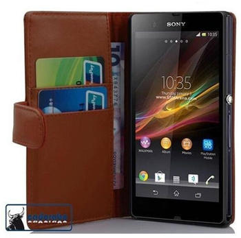 Cadorabo Hülle für Sony Xperia Z (1. Gen.) in KAKAO BRAUN Handyhülle aus glattem Kunstleder mit Standfunktion und Kartenfach
