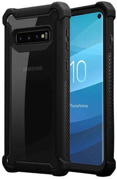 Cadorabo Hülle für Samsung Galaxy S10 PLUS in ERLEN SCHWARZ - 2-in-1 Handyhülle mit TPU Silikon-Rand und Acryl-Glas-Rücken - Schutzhülle Hybrid Hardcase Back Case
