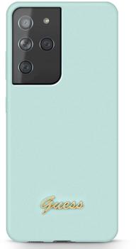Guess Silicone Metal Logo Script Backcover für Samsung Galaxy S21 Ultra - Light Blue