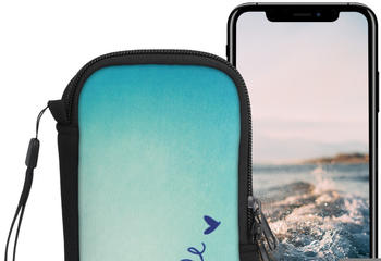 kwmobile Handytasche für Smartphones L - 6,5" - Neopren Handy Tasche Hülle Cover Case Schutzhülle - Smile Design Blau Türkis - 16,2 x 8,3 cm Innenmaße