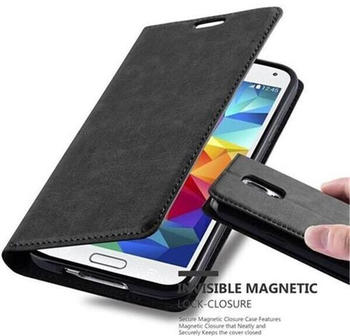 Cadorabo Hülle für Samsung Galaxy S5 / S5 NEO in NACHT SCHWARZ Handyhülle mit Magnetverschluss, Standfunktion und Kartenfach