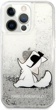 Karl Lagerfeld Liquid Glitter Choupette Eat Hülle für Apple iPhone 13 Pro Max Silber