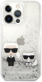 Karl Lagerfeld Liquid Glitter Karl and Choupette Cover für Apple iPhone 13 Pro Silver