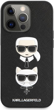 Karl Lagerfeld PU Saffiano Karl and Choupette Heads Cover für Apple iPhone 13 Pro - Schwarz
