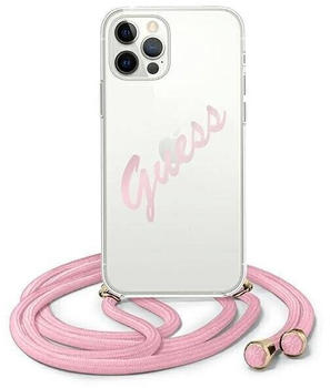 Guess Script Vintage Cord iPhone 12 / 12 Pro Transparent-Rosa