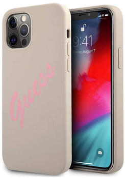 Guess Silicone Vintage Script Apple iPhone 12/12 Pro Grau-rosa