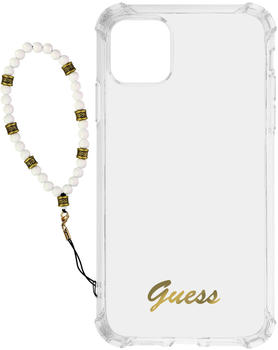 Guess Hülle für iPhone 12 Pro Max mit Handgelenkband - Transparent / Weiß