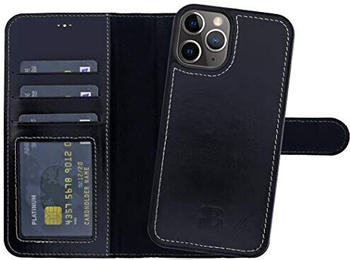 Burkley Handyhülle für iPhone 12 / iPhone 12 Pro Leder-Hülle mit Abnehmbarer Schutz-Hülle kompatibel mit Apple iPhone 12 Case Cover - RFID Schutz (Schwarz)