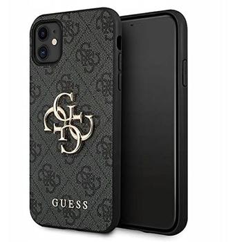 Guess PU 4G Metall Logo Back Cover für Apple iPhone 11 Grey