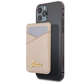 Guess Saffiano Cardslot Metal Logo Gold