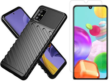 COFI1453 Hybrid Armor Etui SchutzHülle Thunder Case Bumper Cover Handyhülle Matt Hülle Robust Rutschfest kompatibel mit Samsung Galaxy A52 5G (A525F) Mit Schutzglas