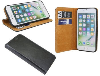 COFI1453 Elegante ECHT Leder Buch-Tasche Hülle kompatibel mit Samsung Galaxy A10 (A105F) in Schwarz