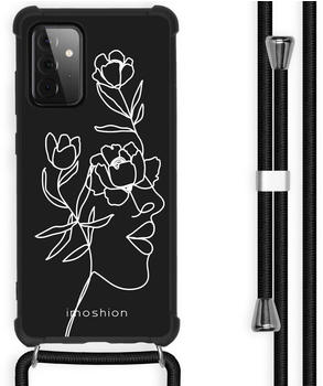 iMoshion Design Hülle mit Band für Samsung Galaxy A72 - Abstraktes Gesicht Blume - Schwarz