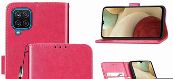 König Design Handyhülle für Samsung Galaxy A12 Schutztasche Cover Bumper Wallet Etuis Pink
