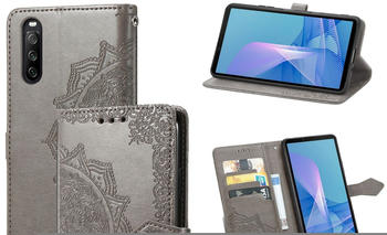 König Design Handyhülle für Sony Xperia 10 III Schutztasche Wallet Cover 360 Case Etuis Grau