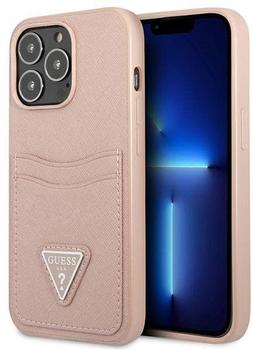 Guess 4G Saffiano Double Card Cover für Apple iPhone 13 Pro Pink
