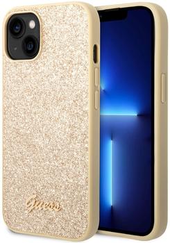 Guess PC/TPU Glitter Flakes Metal Logo Back Cover für iPhone 14 Plus Gold