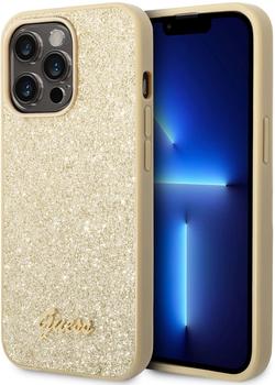 Guess PC/TPU Glitter Flakes Metal Logo Backcover für iPhone 14 Pro Max Gold