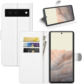 König Design Handyhülle für Google Pixel 6 Schutztasche Wallet Schutzcover Case Etuis Tasche... Weiß