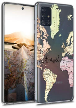 kwmobile Hülle kompatibel mit Samsung Galaxy A51 Travel Schriftzug Schwarz Mehrfarbig Transparent