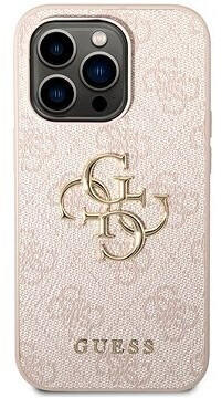 Guess PU 4G Metall Logo Rückseite Abdeckung für iPhone 14 Pro Rosa