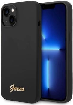 Guess Liquid Silicone Metall Logo Back Cover für iPhone 14 Plus Schwarz