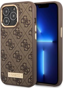 Guess PU 4G MagSafe kompatibles Back Cover für iPhone 14 Pro Braun