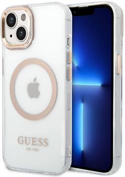 Guess Transparent MagSafe kompatibles Back Cover für iPhone 14 Plus Gold