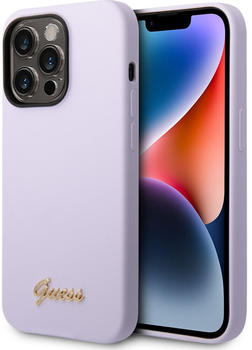 Guess Schutzhülle Hardcase Silicone Vintage Gold Logo für iPhone 14 Pro Max Violett