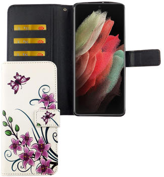 König Design Handyhülle für Samsung Galaxy S21 Ultra Case Cover Schutz Tasche Flip Schutzhülle Weiß