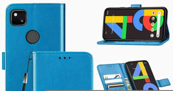 König Design Schutz Handy Hülle für Google Pixel 4A Case Flip Cover Tasche Etuis Bumper Blau