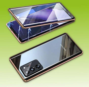 Wigento Beidseitiger 360 Grad Magnet / Glas Case Gold für Samsung Galaxy S21 G991B