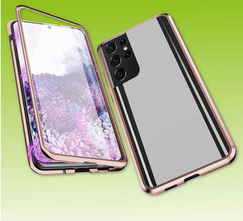 Wigento Beidseitiger 360 Grad Magnet / Glas Case Gold für Samsung Galaxy S21 Ultra G998B