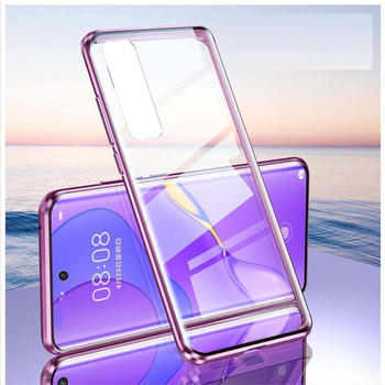 Wigento Beidseitiger 360 Grad Magnet / Glas Case Lila für Samsung Galaxy S21 Ultra G998B