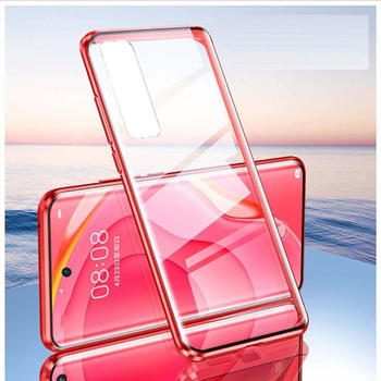 Wigento Beidseitiger 360 Grad Magnet / Glas Case Rot für Samsung Galaxy S21 Ultra G998B