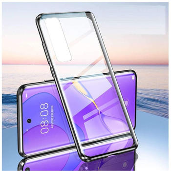 Wigento Beidseitiger 360 Grad Magnet / Glas Case Schwarz für Samsung Galaxy S21 Ultra G998B