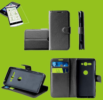 Wigento Für Huawei P40 Lite E Tasche Wallet Premium Schwarz Schutz Hülle Case Cover Etui + 026mm H9 2.5 Hart Glas