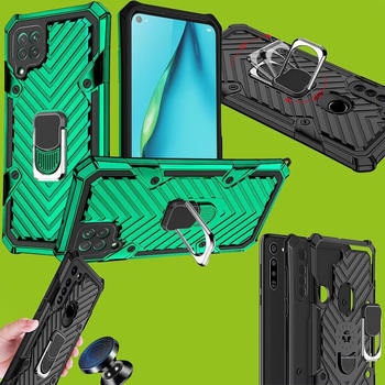 Wigento Für Huawei P40 Lite Hybrid Case Metall Armor Dunkelgrün Handy Tasche Hülle Cover Schutz