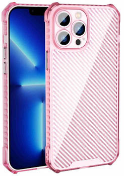 Wigento Für Apple iPhone 14 Pro Max Schock Carbon TPU Silikon Etuis Handy Hülle Tasche Pink