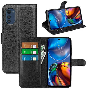 Wigento Für Motorola Moto E32 Handy Tasche Wallet Premium Schutz Schwarz