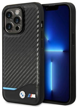 BMW M PU Carbon Blue Line Case (iPhone 14 Pro) Black
