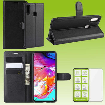 Wigento Für Samsung Galaxy A20S A207F Tasche Wallet Premium Schwarz Schutz Hülle Case Cover Etui + 026mm H9 2.5 Hart Glas