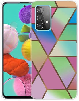 Wigento Für Samsung Galaxy A32 5G Silikon Case TPU Marble Bunt Schutz Muster Tasche Hülle Cover Etuis Zubehör