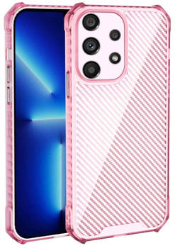 Wigento Für Samsung Galaxy A53 5G Schock Carbon TPU Silikon Etuis Handy Hülle Pink Case