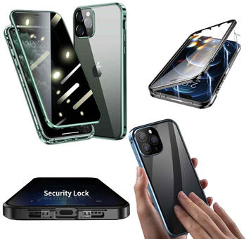 Wigento Für Apple iPhone 14 Pro Beidseitiger 360 Grad Magnet / Glas Privacy Mirror Case Hülle Handy Tasche Bumper Grün