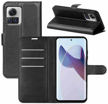 Wigento Für Motorola Moto E22 Handy Tasche Wallet Premium Schutz Schwarz
