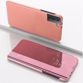 Wigento Für Samsung Galaxy S21 G991B Clear View Spiegel Mirror Smartcover Pink Schutzhülle Cover Etui Tasche Hülle Neu Case Wake UP Funktion