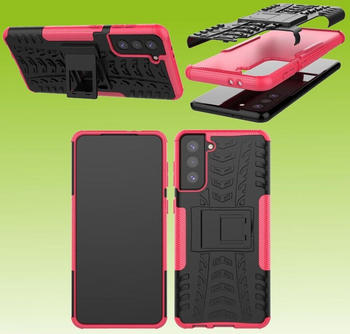 Wigento Für Samsung Galaxy S21 G991B Hybrid Case 2teilig Outdoor Pink Handy Tasche Hülle Cover Schutz